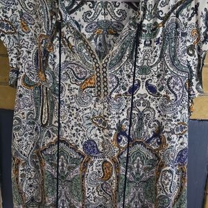 Daniel Rainn White Tunic with Green & Mustard Paisley Detail